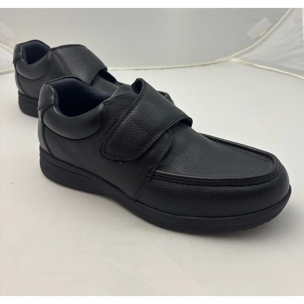 Nunn Bush Mens 84814-007 Black Leather Comfort Gel Strap Loafers 10.5 XW